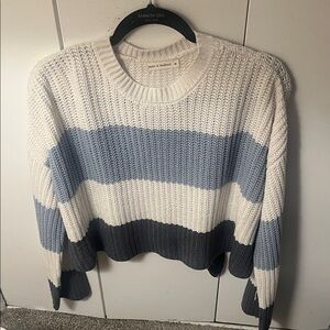 moon & madison Colorblock Crew Neck Sweater - White, Blue, and Gray
